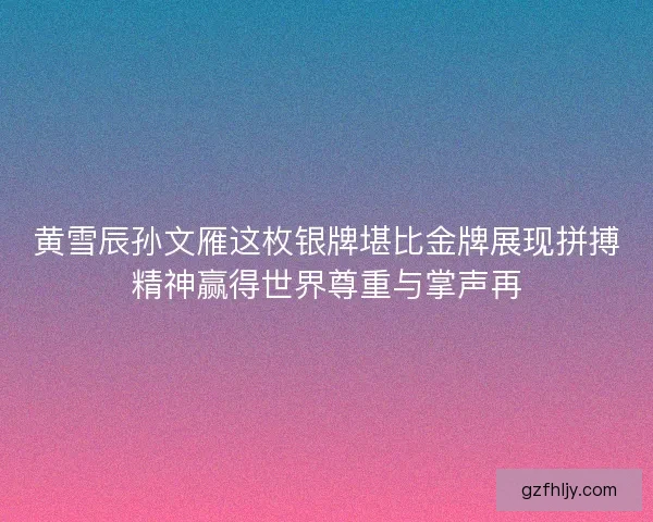 黄雪辰孙文雁这枚银牌堪比金牌展现拼搏精神赢得世界尊重与掌声再