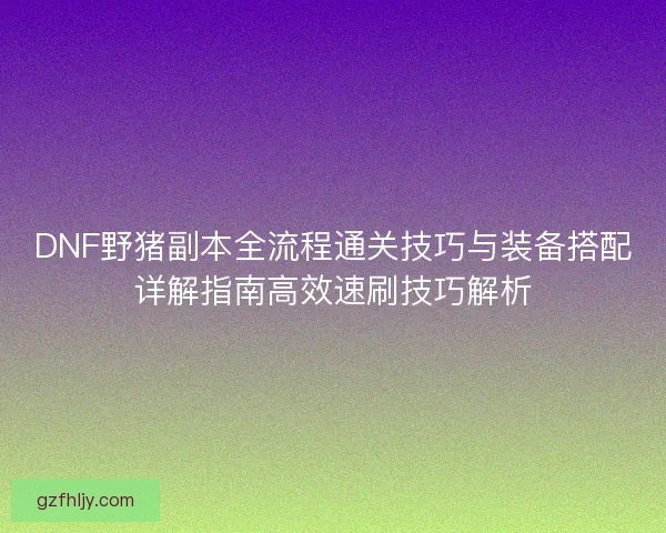 DNF野猪副本全流程通关技巧与装备搭配详解指南高效速刷技巧解析